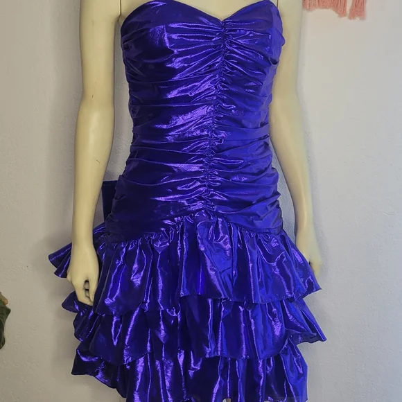 Vintage 80s Purple Lame Party Dress - Picture 1 of 8